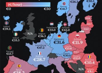 Se publica un mapa virtual que revela la media salarial de los países europeos