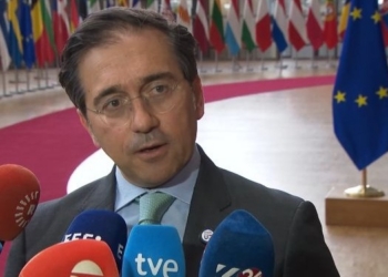 José Manuel Albares hablando sobre el Acuerdo de Asociación UE-Israel