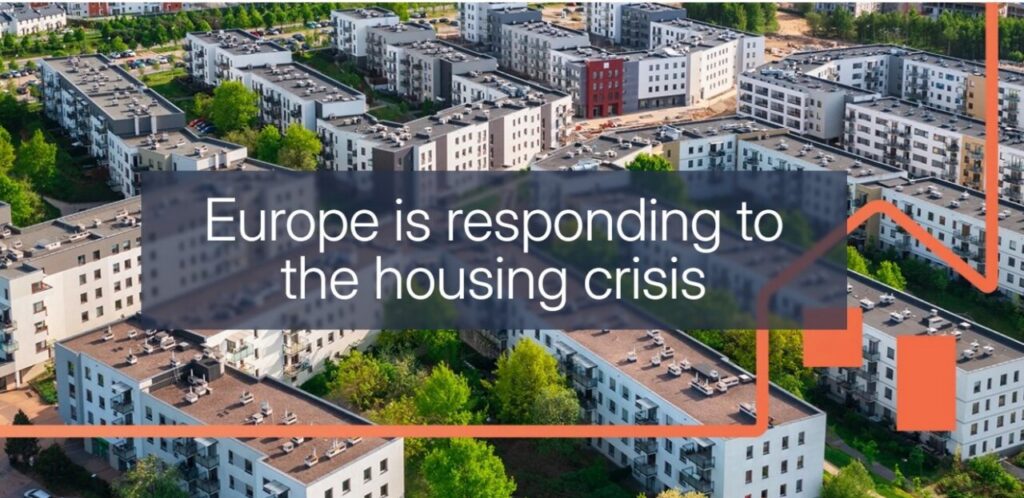 Vista aérea de edificios residenciales modernos en Europa