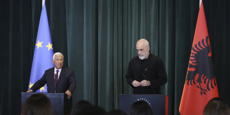 António Costa y Edi Rama en rueda de prensa sobre la adhesión de Albania a la UE