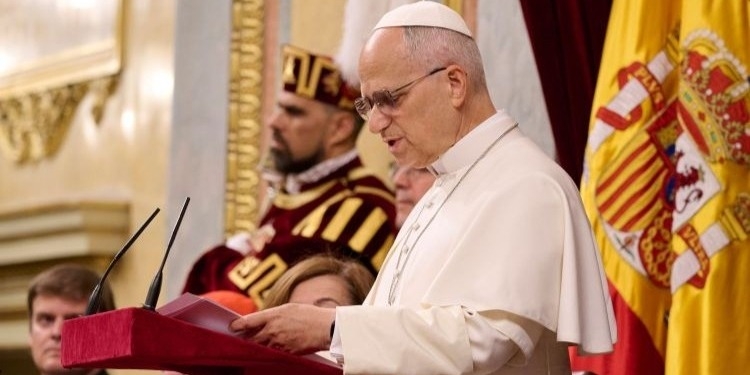 El Papa León XIV pronuncia un discurso en las Cortes Generales de España