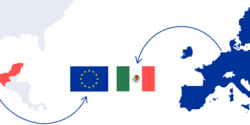 Mapa que muestra la relación comercial entre la UE y México