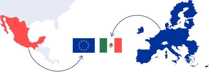 Mapa que muestra la relación comercial entre la UE y México