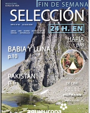 Portada de revista con montaña y títulos destacados